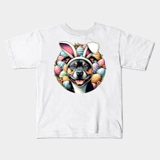 Staffordshire Bull Terrier Celebrates Easter with Bunny Ears Kids T-Shirt